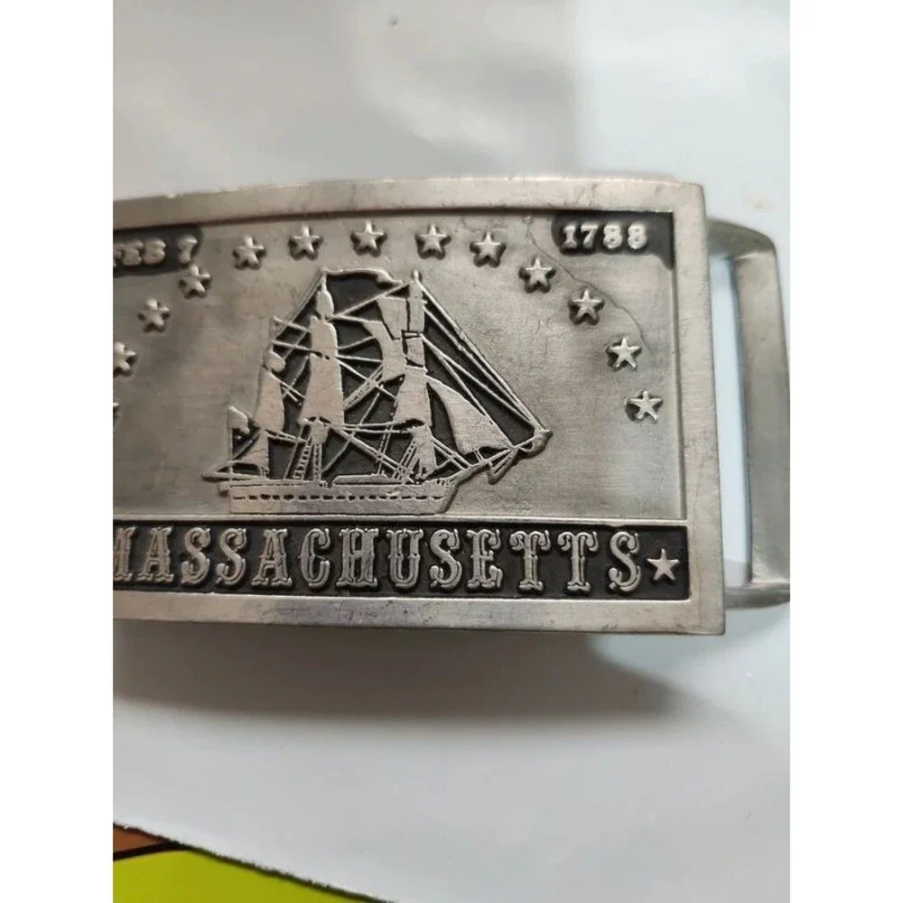 John McCann pewter belt buckle  Massachusetts sailing ship